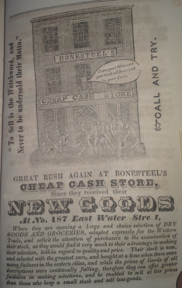 J.N. Bonesteel Milwaukee WI 1848-49 City Directory Ad