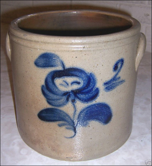 Decorated Stoneware Crock with Ear Handles by C. Bachelder in Menasha, WI (Unsigned)
