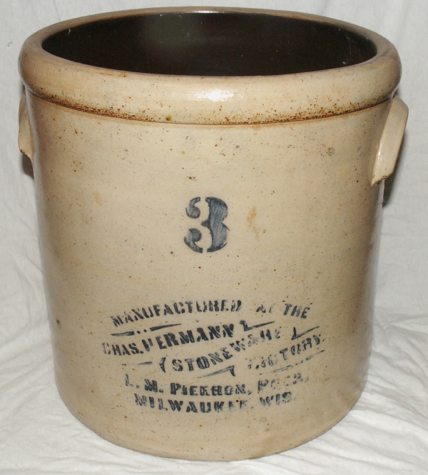 3 Gallon L.M. Pierron, Milwaukee, WI Crock