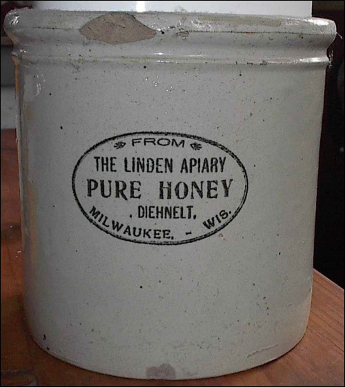 Antique Crock Linden Apiary Pure Honey Diehnelt Milwaukee WI