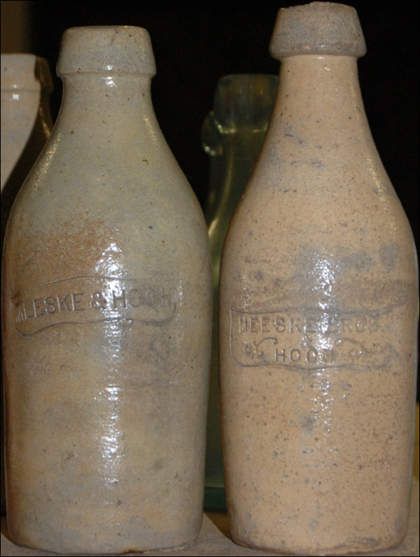 Antique Clay Bottles with Meeske and Hoch Markings (Set of 2)
