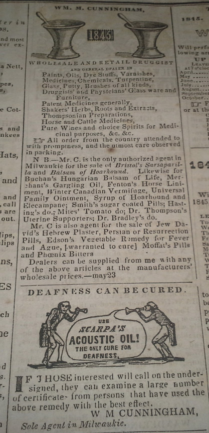 Antique 1800s Ad for Cunningham's Drug Store in Milwaukee, Wisconsin