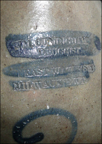 Antique Stoneware Jug with Cunningham Stamp (Milwaukee, Wisconsin) Antique Stoneware Jug with Cunningham Stamp (Milwaukee, Wisconsin)